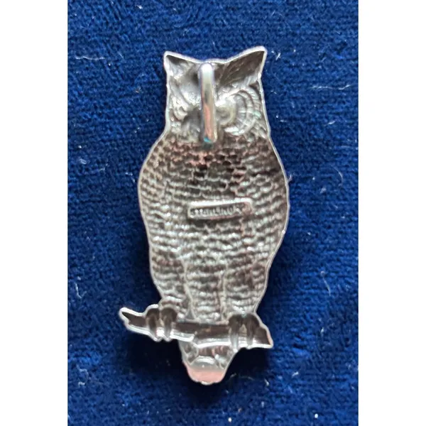 Vintage Sterling Silver Perched Owl Pendant Slide 1.5"x 1" Wisdom Luck - Image 6