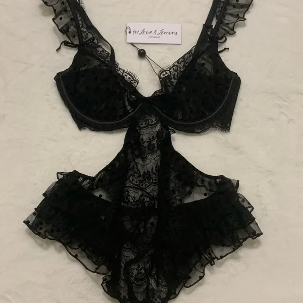 For Love & Lemons Delicate Lace Teddy Noir - Image 5