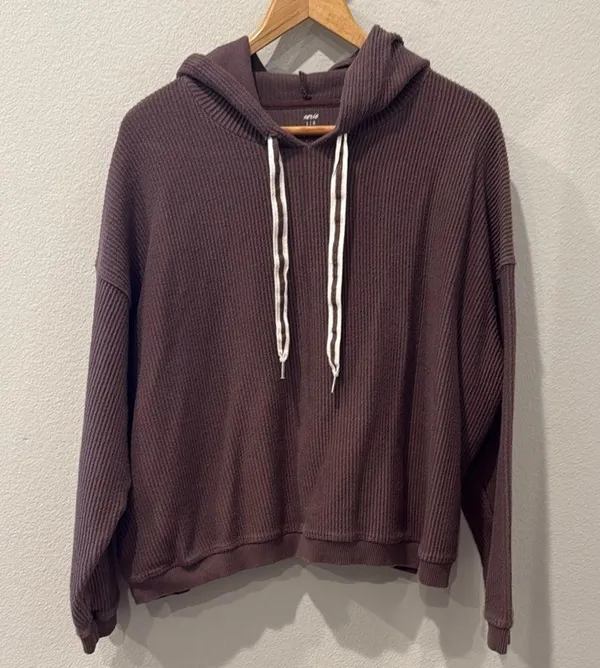 Aerie Chocolate Brown Corded Rib Knit Hoodie Size Large - Image 8