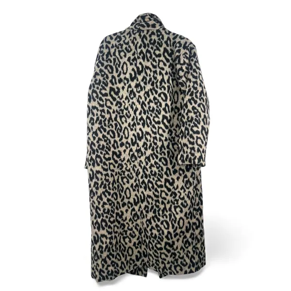 Leopard Fleece Trench Long Jacket Coat Animal Print Womens M Fur Fuzz - Image 5