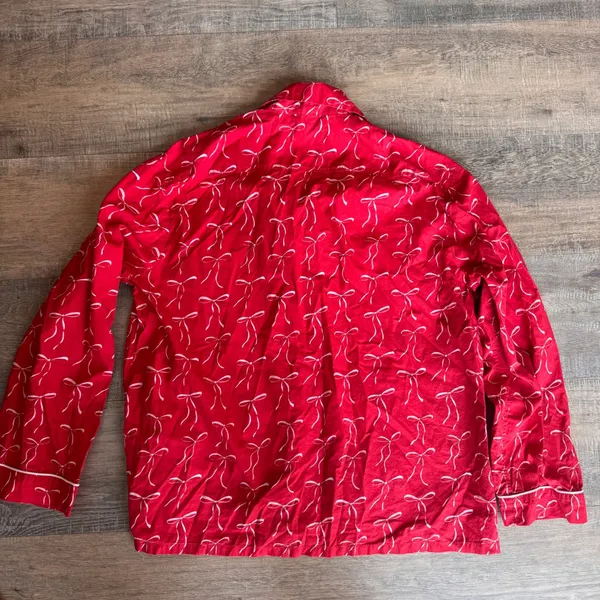 J.Crew Red White Bow Print‎ Cotton Pajama Set Womens Medium Long Sleeve Pants - Image 5