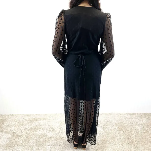 NEW Yumi Kim Womens‎ M Wicked Game Wrap Dress Black Swiss Dot Maxi Sheer Witchy - Image 3