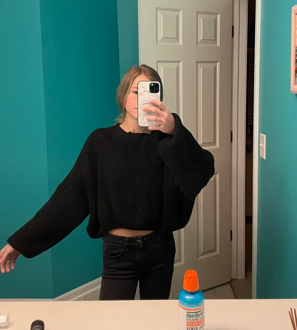 SheIn Black batwing sleeve oversized sweater - Image 3