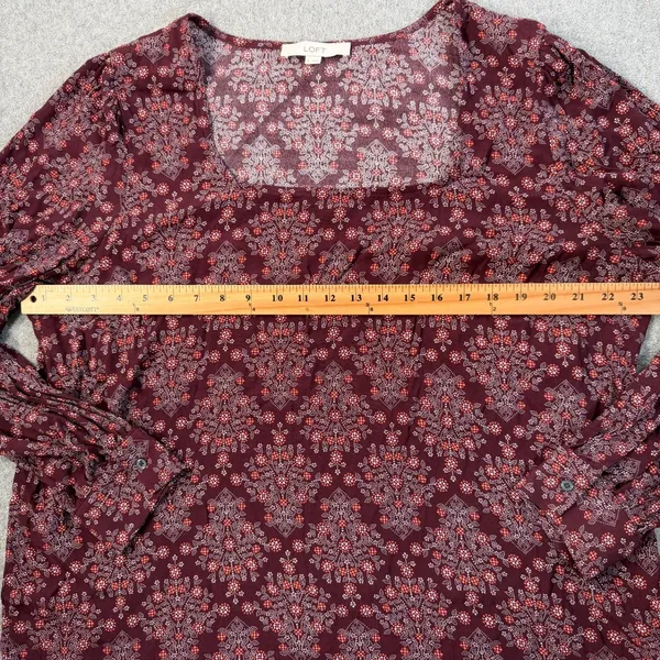 LOFT Women's XL Square Neck Long Sleeve Blouse Top Maroon Floral Paisley - Image 8