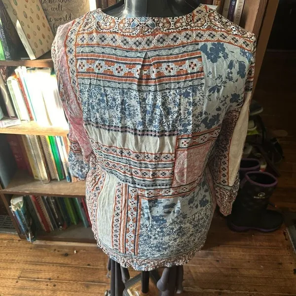 Daniel Rainn patchwork accordion boho L peasant blouse - Image 2
