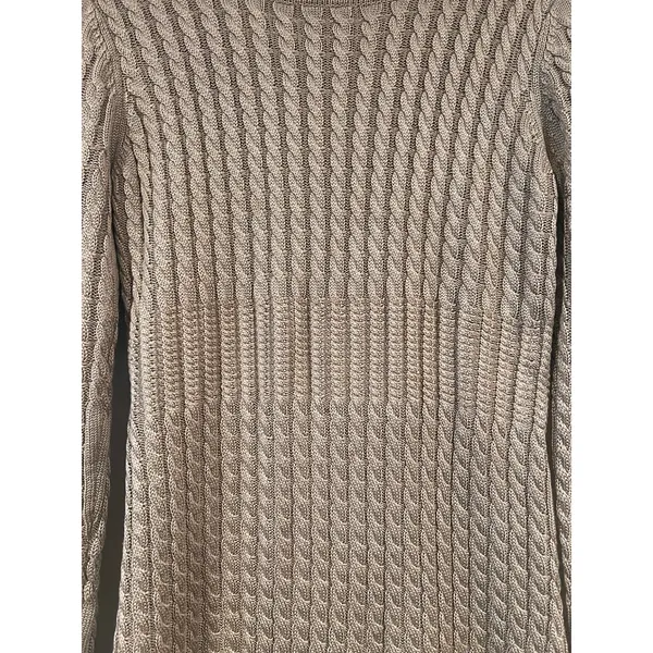 Calvin Klein Taupe Cable Knit Sweater Dress Quiet Luxury Fall M - Image 5
