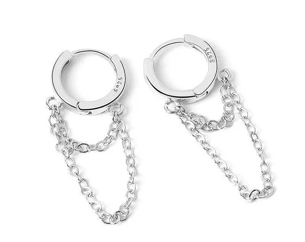 925 Silver Plated Tassel Chain Dangle Drop Earrings for Women - Image 3