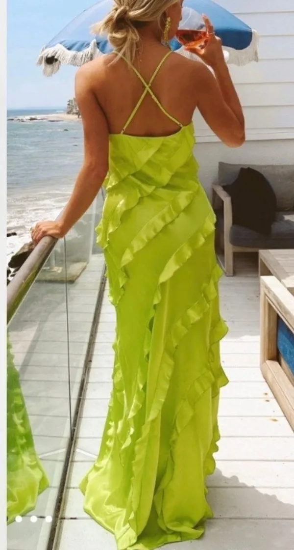 NEW NWT Show Me Your MuMu Romance Ruffle Dress Lime Small - Image 2