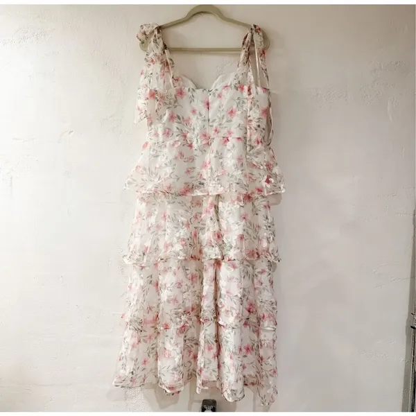 Lulu’s Endlessly Gorgeous Burnout Tie-Strap Midi Dress in White Pink Floral XL - Image 3