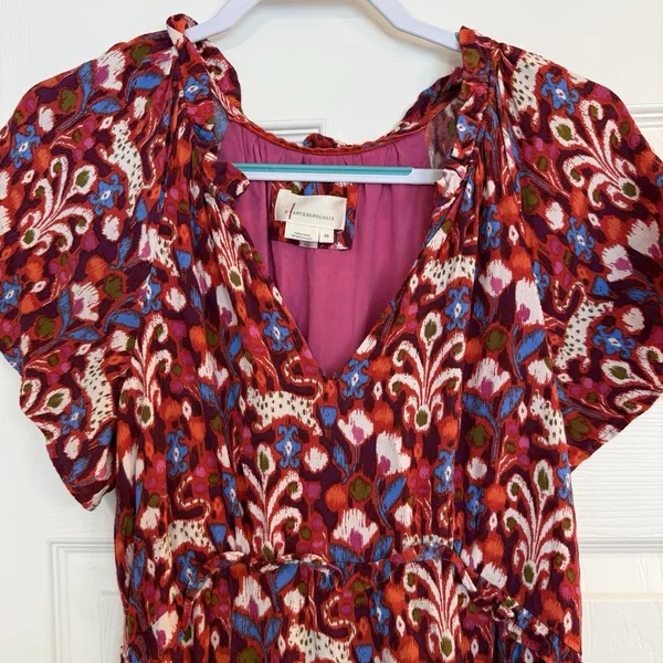 Anthropologie Robin Mini Dress XS‎ Red Pink Babydoll Floral Ruffled Tiered Fairy - Image 2