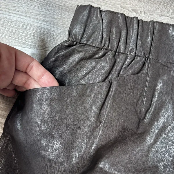Zara Womens Faux Leather Mini Skirt Size S Elastic Waist Pockets Brown Chocolate - Image 3