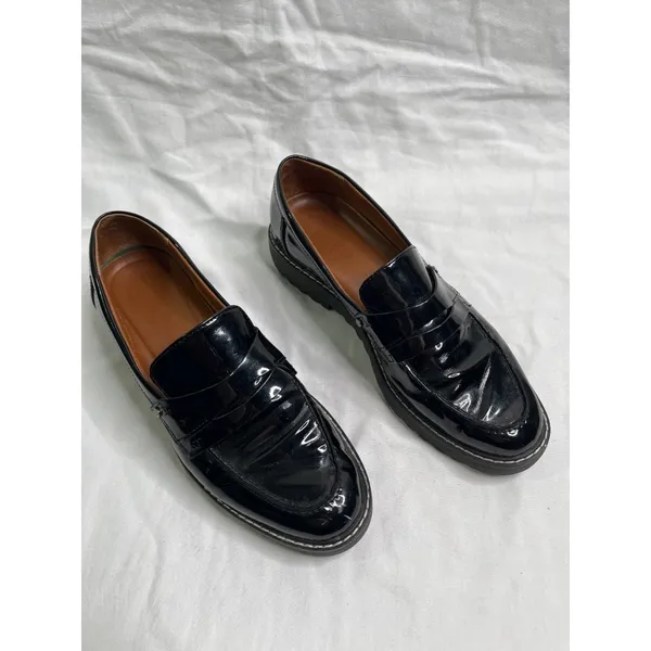 Franco Sarto Cassandra Black faux Leather Lug Sole Loafers 8 M - Image 2