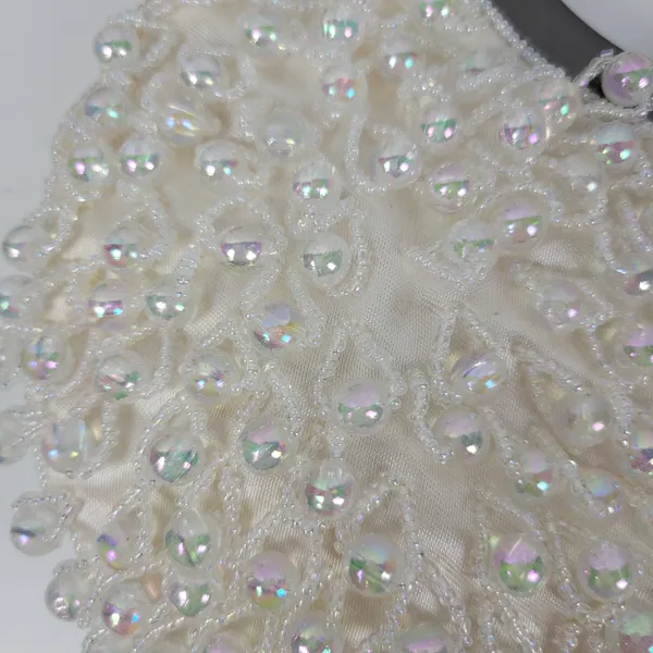 Vintage Womens Iridescent Crystal Hand Bag White Chandelier Beaded Evening Purse - Image 8