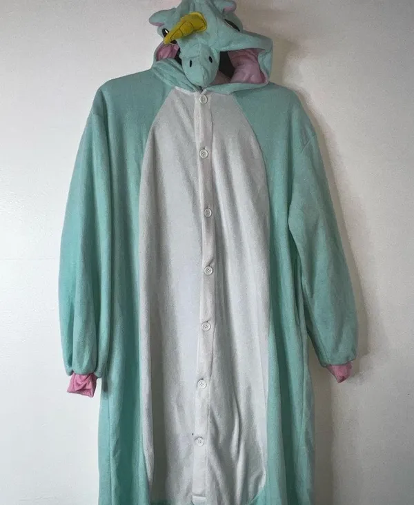 Oversized Critter Costume Aqua and White Onesie Pajamas One Size Fits Most - Image 2