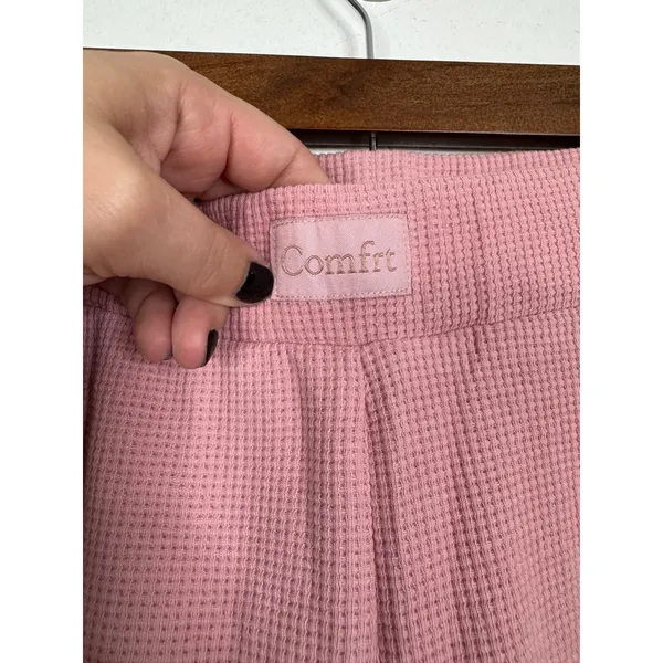 Comfrt Waffle Knit Lounge Pants Pink Wide Leg High Waisted XXS Loungewear - Image 3