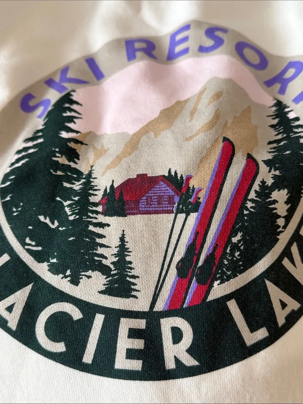 NEW LOU & GREY Ski Resort Glacier Lake Crewneck Sweatshirt Ivory Oversized L - Image 6