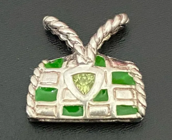 Sterling Silver 925 Green Enameled Peridot Birthstone Purse Bag Pendant 4g. - Image 7