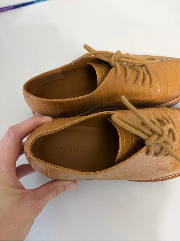 VINCE Like New Camilla Platform Derby Croc Embossed Oxford in Tan - Size 7 - Image 8