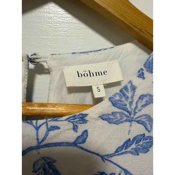Bohme Blue‎ Floral Toile Ruffle Midi Dress Tie Waist Small - Image 14
