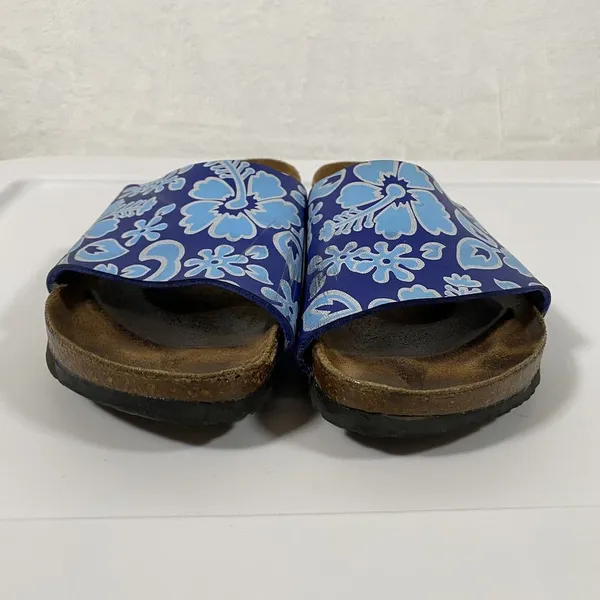 Birkis by Birkenstock Slide Sandals Blue Flower‎ Womens Size 38 Narrow W7 - Image 2