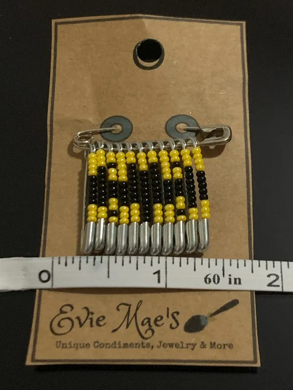 Evie Mae Handmade Seed Bead Safety Pin Brooch New - Image 2