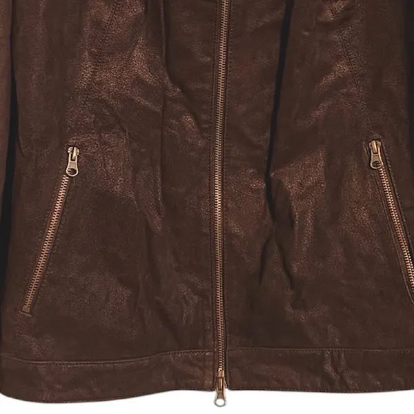 Brown Leather Bomber Jacket Size 1X - Image 3