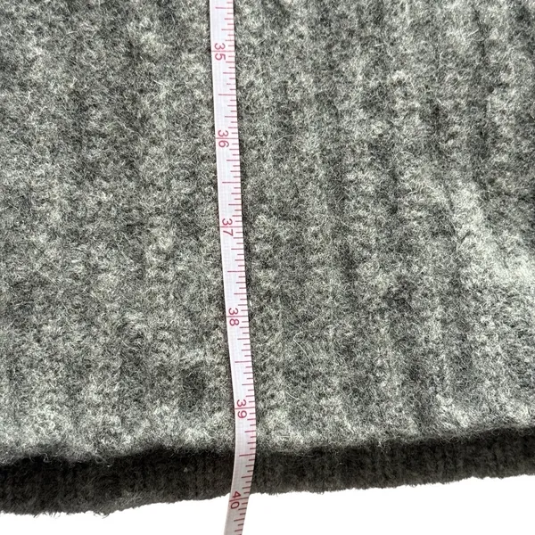 Women's Long Cardigan Sweater Gray Sz M Lambswool Ribbed Belted Open Front Cozy - Image 6