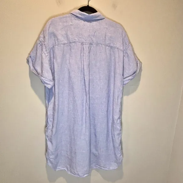 J. Crew Blue Capitaine Linen Short Sleeve Shirt Dress - size Large - Image 4