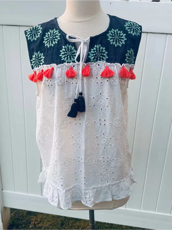 THML Sleeveless Boho White Eyelet Top - Image 4