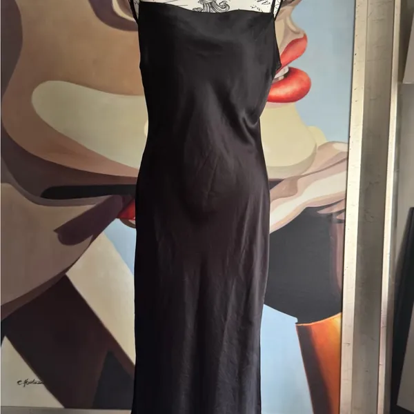Express satin black cowl neck whimsy goth midi dress medium - Image 5