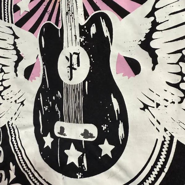 Panache Apparel S Flannel Shirt Rock‎ & Roll Graphic Guitar Patch Plaid Western - Image 6