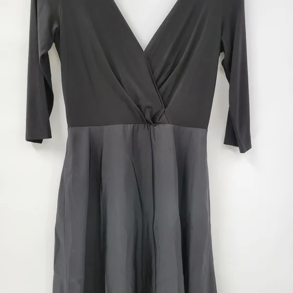 Alfred Sung Maxi Dress Womens 8 Black Ballet Top Taffeta Skirt V-Neck 3/4 Sleeve - Image 9