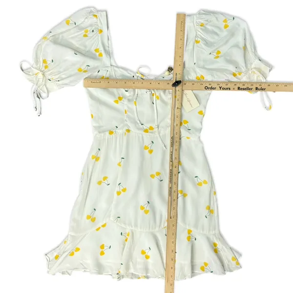 For Love & Lemons White Yellow Cherry Ashland Lace Up Mini Dress size XS NEW Tag - Image 5