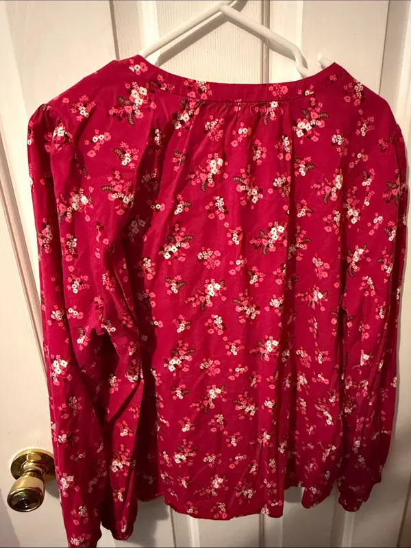 LOFT Bright Floral Button-Pleat Henley Blouse - Image 3