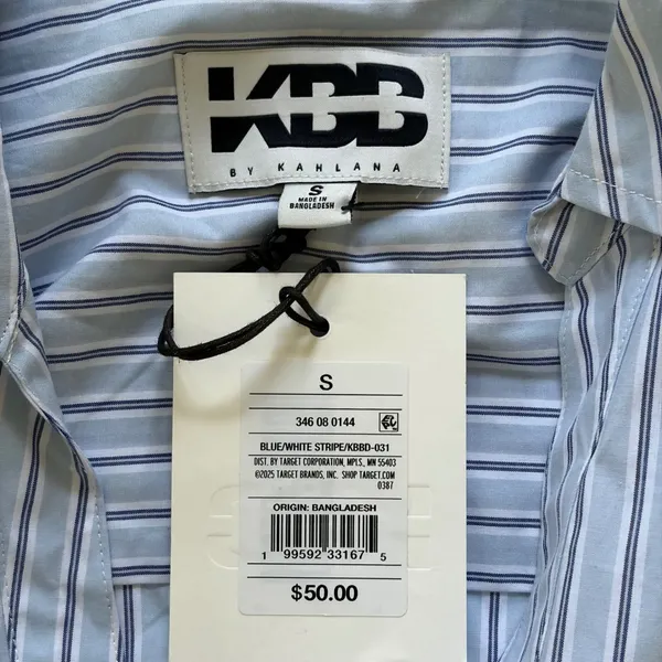 KBB Kahlana Barfield Brown Target Blue White Stripe Ruched Shirt Dress Small NEW - Image 5