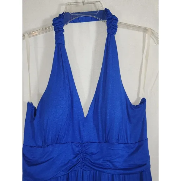 Blue Halter Maxi Dress with White Embroidery By EVogues - Image 4