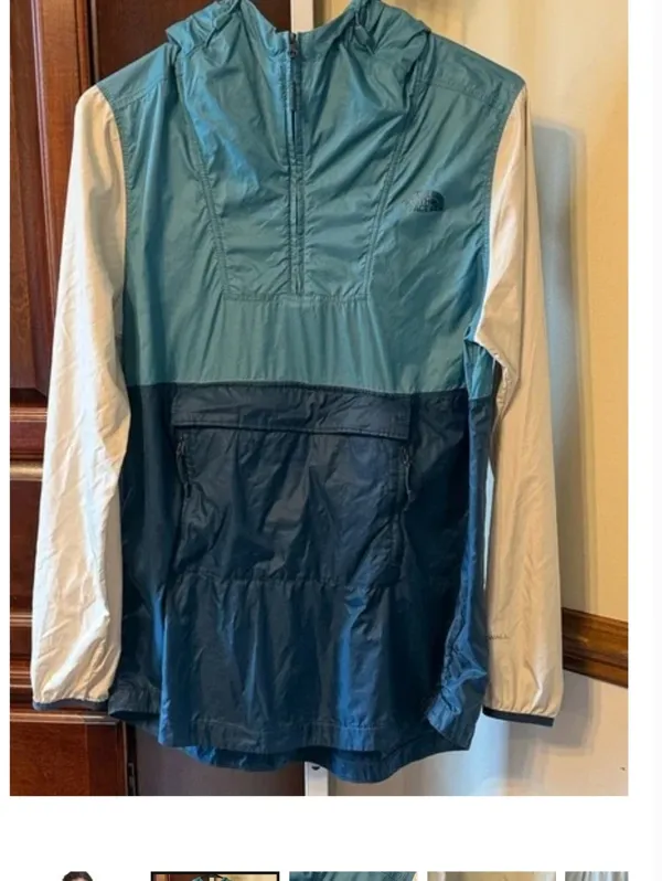 The North Face Teal, Navy & Cream Hooded FAnorak 2.0 Pullover Packabale Windwall - Image 2