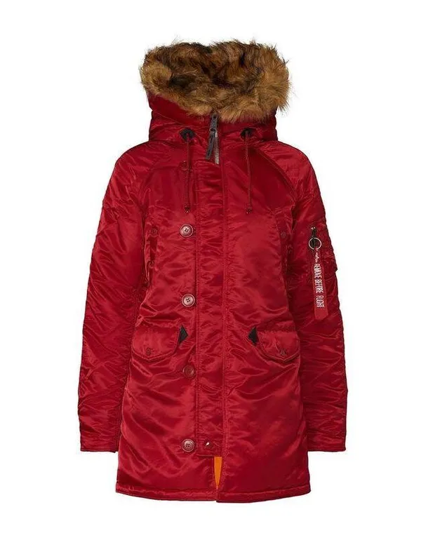 Alpha industries Sz Small Red Faux Fur Hood N-3B Waterproof Winter Parka jacket - Image 4