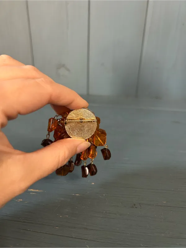 MCM Vintage Amber Cluster Bead Statement Brooch - Image 3