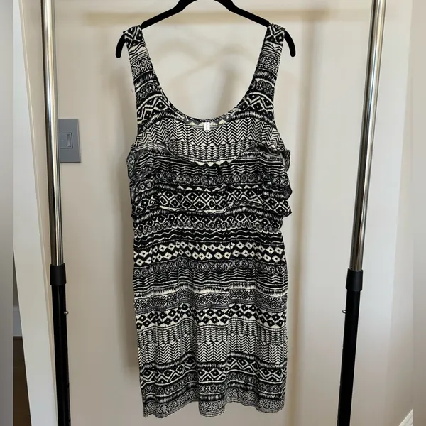 Xhilaration Black & Cream Aztec Geometric Print Sleeveless Boho Dress, Size XL - Image 6