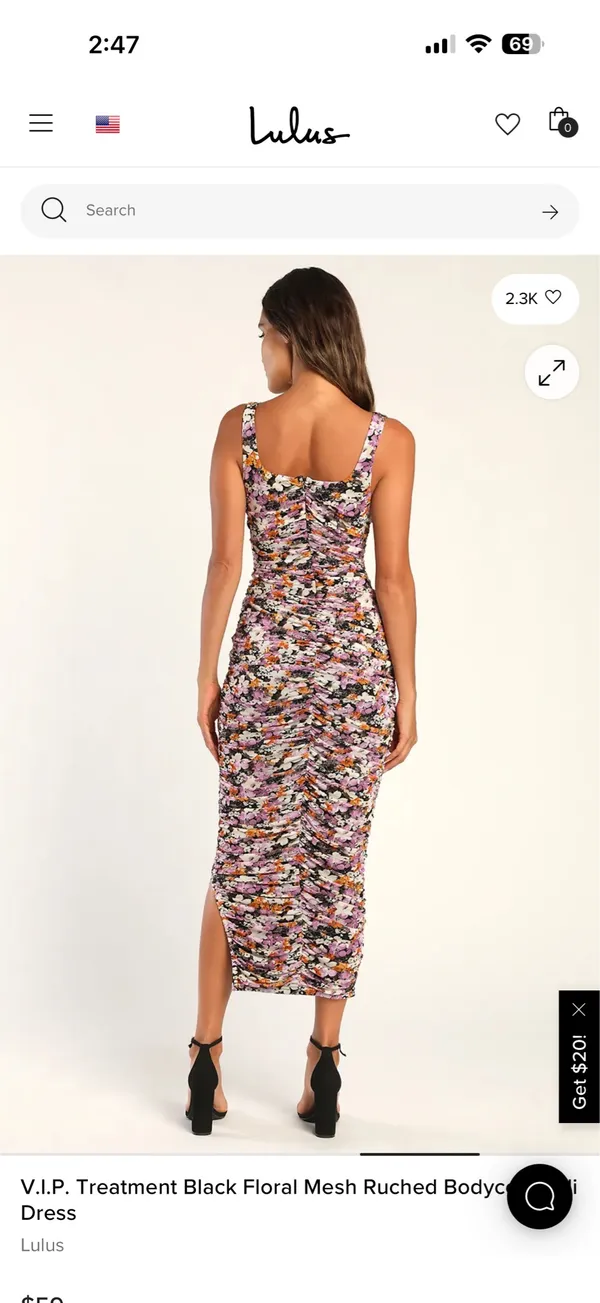 V.I.P. Treatment Black Floral Mesh Ruched Bodycon Midi Dress - Image 2