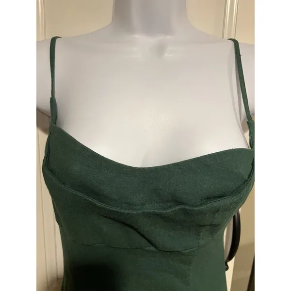 Zara Linen Blend Strappy Midi Dress in Green Size S Cowl Neck Slit - Image 8