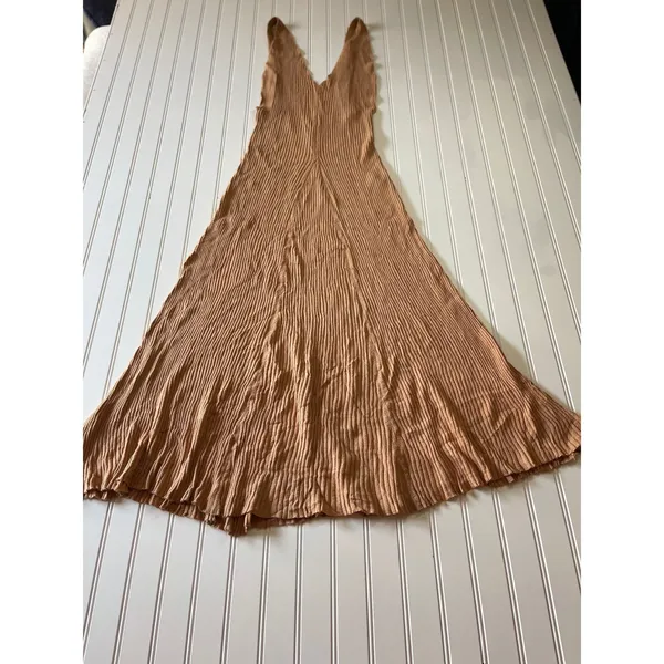 Free People Sweet As Honey Dress Copper Ribbed Maxi Low Back Sleeveless Large - Image 2