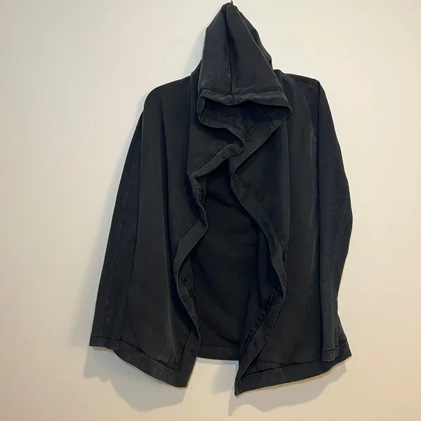 Lululemon Jacket Blissed Out‎ Wrap Open Front Black Organic Cotton Tencel Size 2 - Image 2