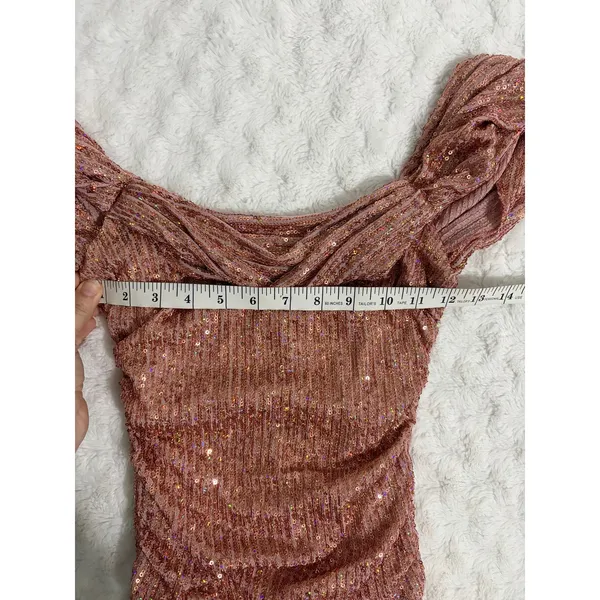 Hello Molly Pink Frequent The Club Sequin Draped Sleeves Ruched Mini Dress 2 - Image 8