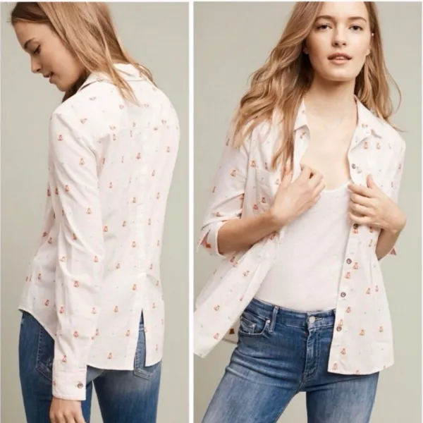Maeve Anthropologie Miette Teepee Button Down‎ Shirt Women's 4 White Boho Hippie - Image 2