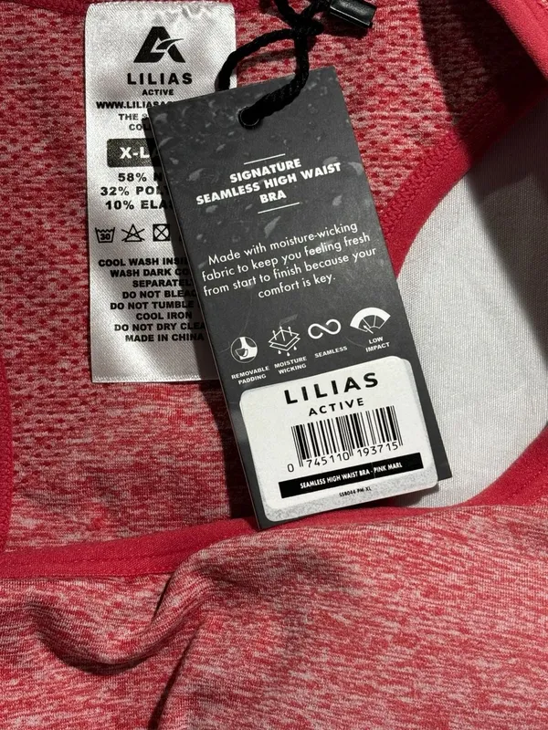 Lilias Active Signature Seamless High Waisted Bra and Leggings Set in Pink Marl - Image 4