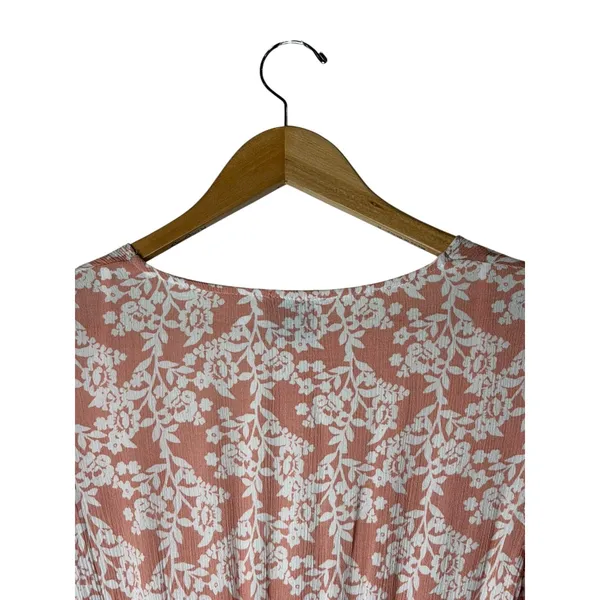 Hello Molly Floral Romper Women XS Pink Ruffle Tie Front Cutout Boho Cottagecore - Image 6