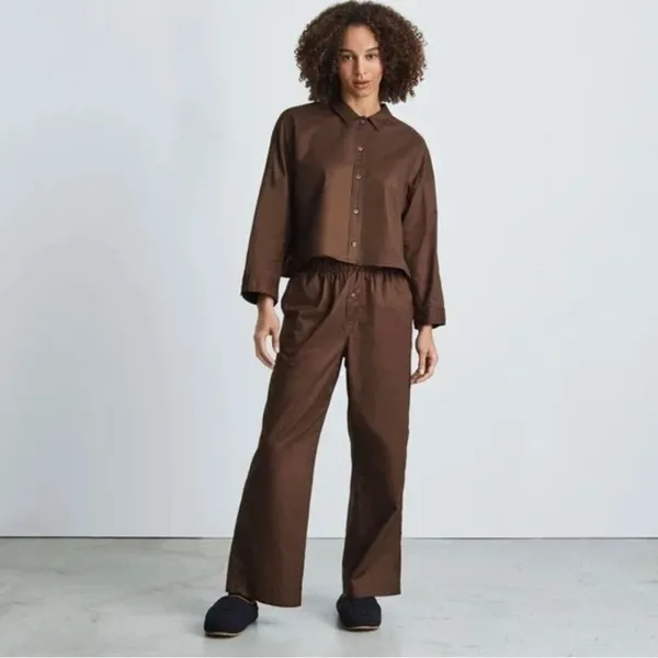 Everlane The Woven Boxy Chocolate PJ Everyday Casual Top Silky Cotton NWT M - Image 5