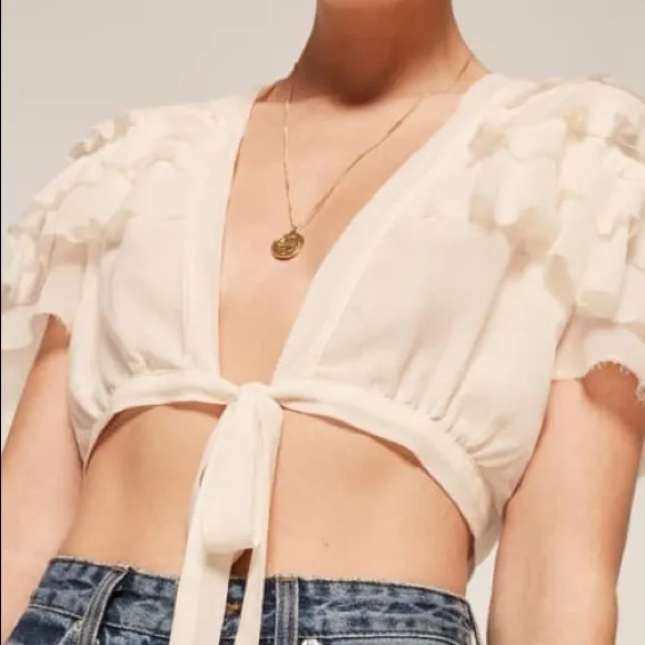 Reformation Rosedale Ruffle Top in Ivory Size Medium - Image 2